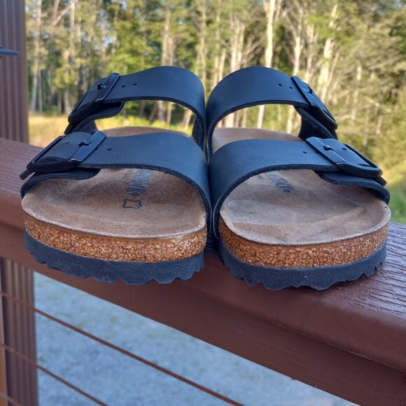 NWOB Birkenstock Arizona Black Birko Flor Black Buckle Sz EU 38 US 7 - 7.5 DEFEC - Picture 10 of 16